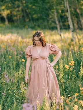 Shop Dahl Delilah dress100% Cotton Puff-Sleeve Wrap Maxi Dress in Dusty Rose
